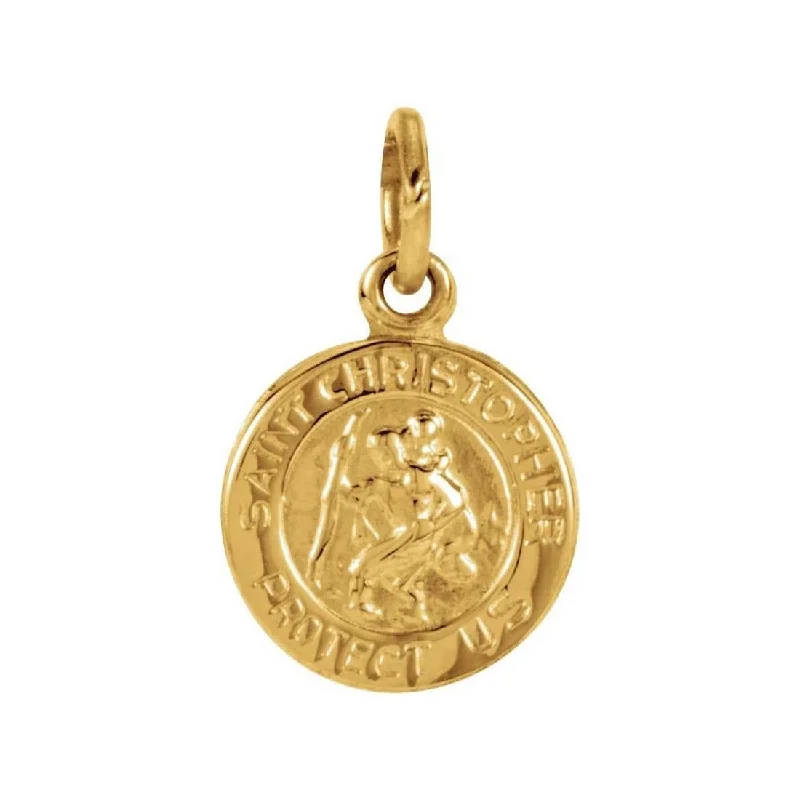 dainty circle pendant necklace -Curata 14k Yellow Gold 18" Small 8mm Round St. Christopher Medal Necklace