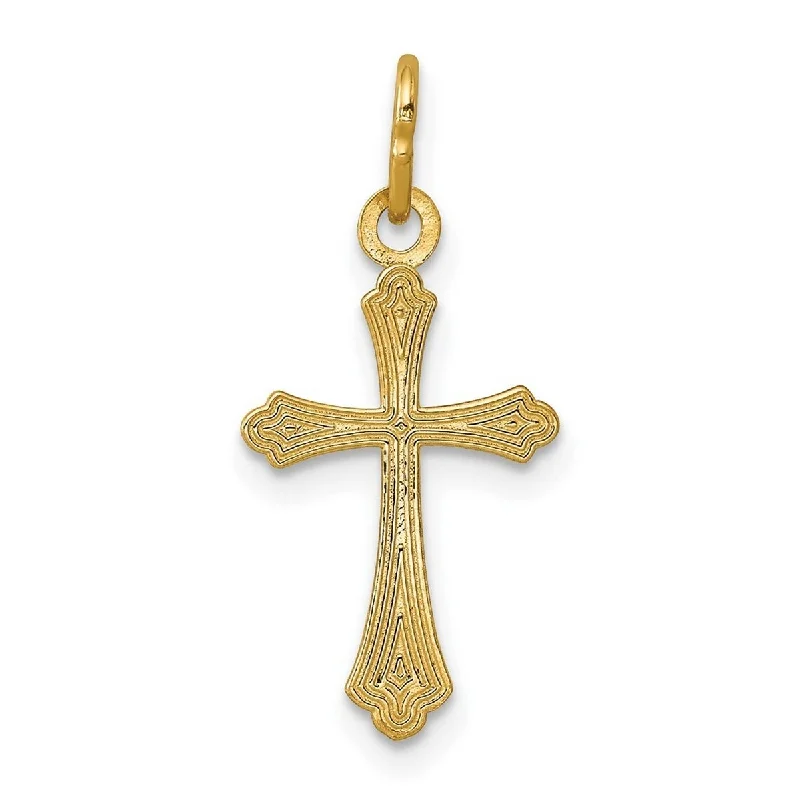 floral pendant necklace -Curata 14k Yellow Gold 18" Small Textured Budded Cross Pendant Necklace - 22x11.5mm