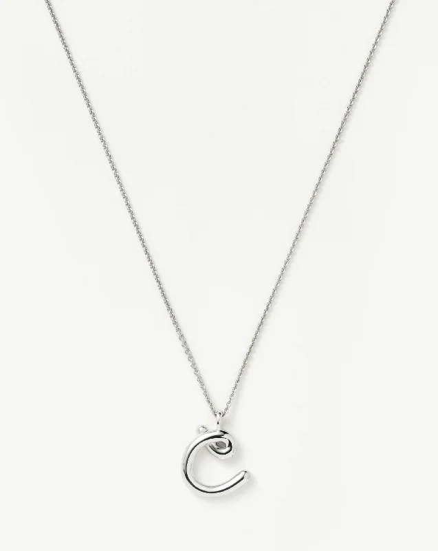 handmade crochet necklace -Curly Molten Initial Pendant Necklace - Initial C | Sterling Silver