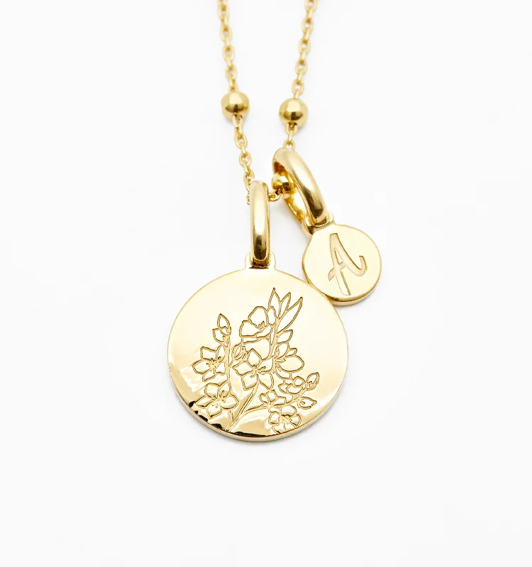 men’s dog tag necklace -Cherry Blossom Initial Necklace - March Flower