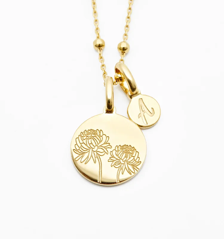 dainty circle pendant necklace -Chrysanthemum Necklace With Initial - November Flower