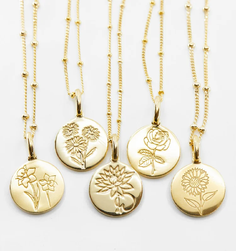 floral pendant necklace -Birth Flower Necklaces