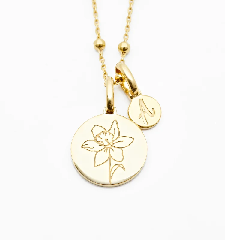 delicate gold necklace -Dainty Narcissus Necklace - December Flower