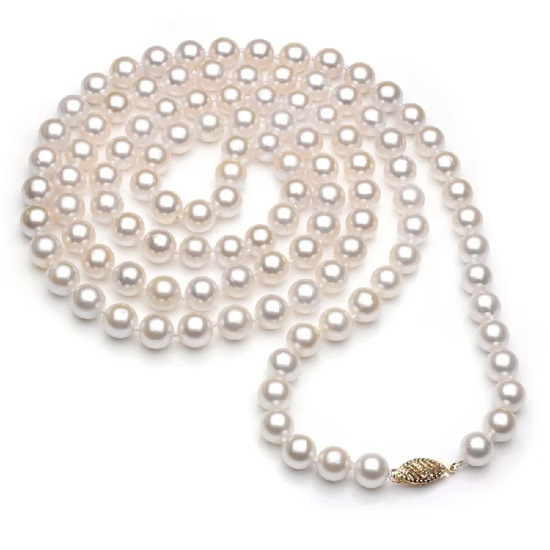 handmade gemstone necklace -DaVonna 14k Gold White Akoya Pearl High Luster 36-inch Necklace (6.5-7 mm)