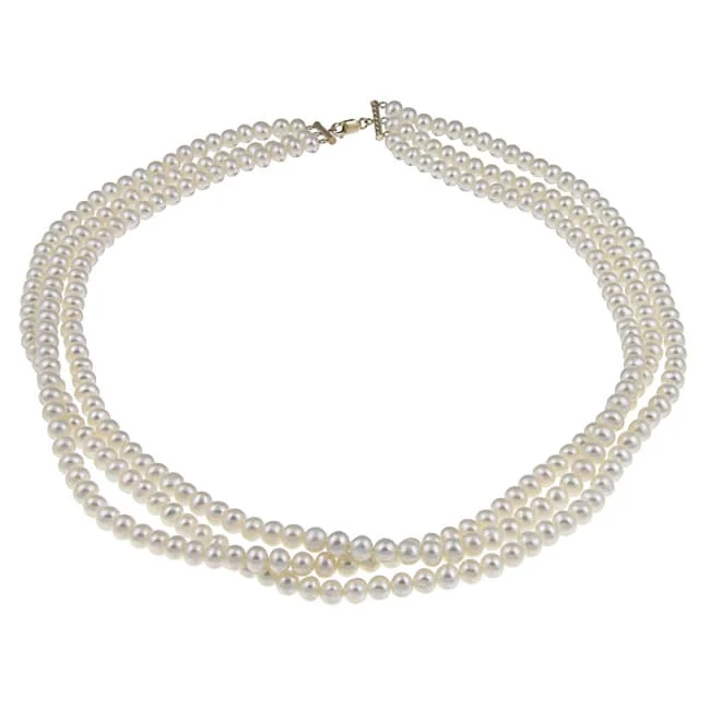 birthstone and pearl necklace -DaVonna 14k Gold White FW Pearl 16-inch Triple-strand Necklace (4.5-5 mm)