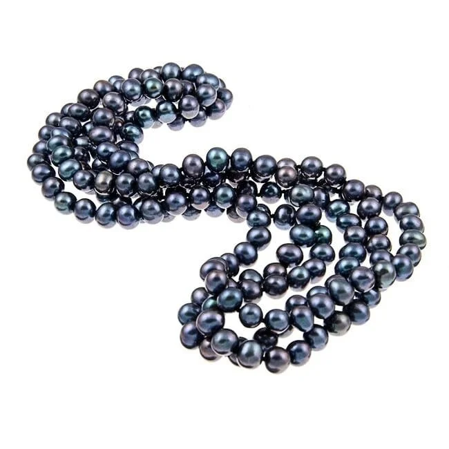 luxury emerald necklace -DaVonna 8-9 mm Peacock Black Freshwater PearlEndless Necklace, 64-inch