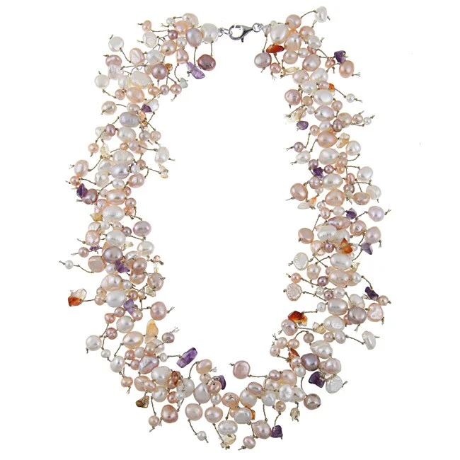 butterfly necklace with diamonds -DaVonna Goldtone Colored Freshwater Pearl and Gemstone Necklace (5 mm)