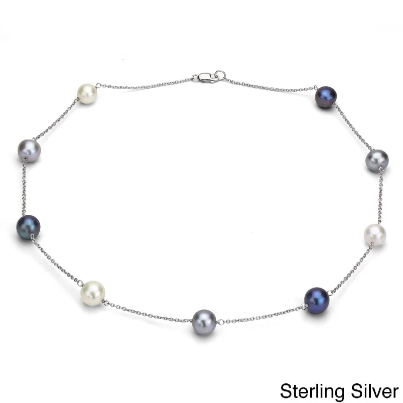 chakra healing stone necklace -DaVonna Silver Chain and Multicolored Freshwater Pearl Necklace (9-10 mm)