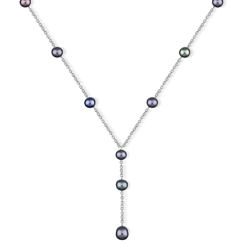 diamond tennis necklace -DaVonna Sterling Silver Black Freshwater Pearl Necklace (7-7.5 mm)