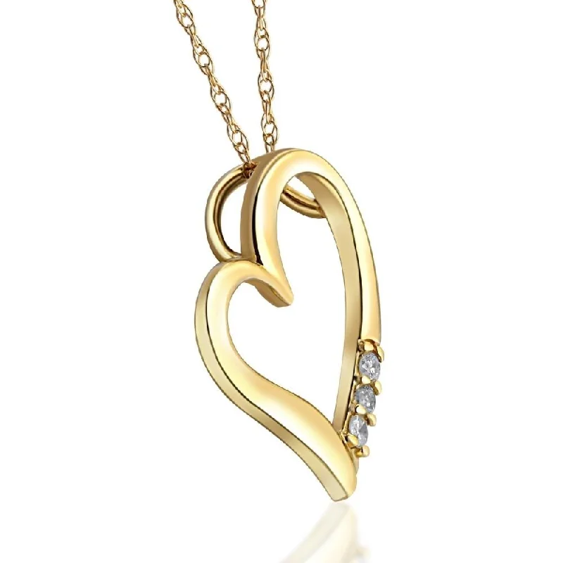 sapphire pendant necklace -Diamond Heart Pendant Necklace 3-Stone Yellow Gold