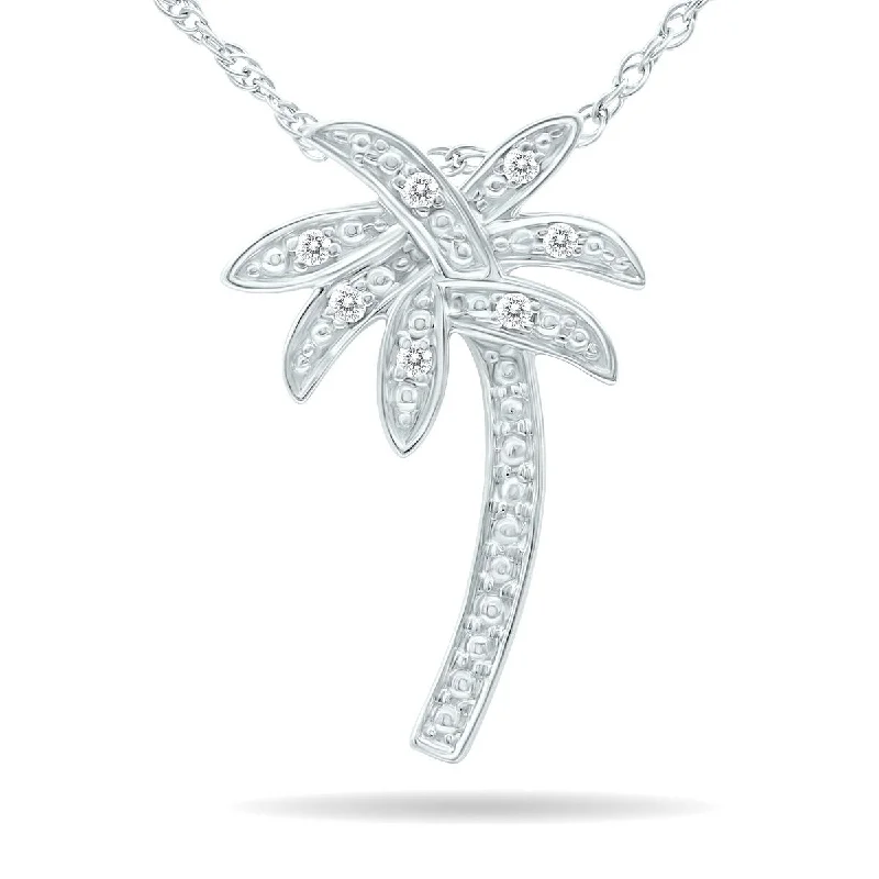 custom letter charm necklace -Diamond Palm Tree Pendant in .925 Sterling silver