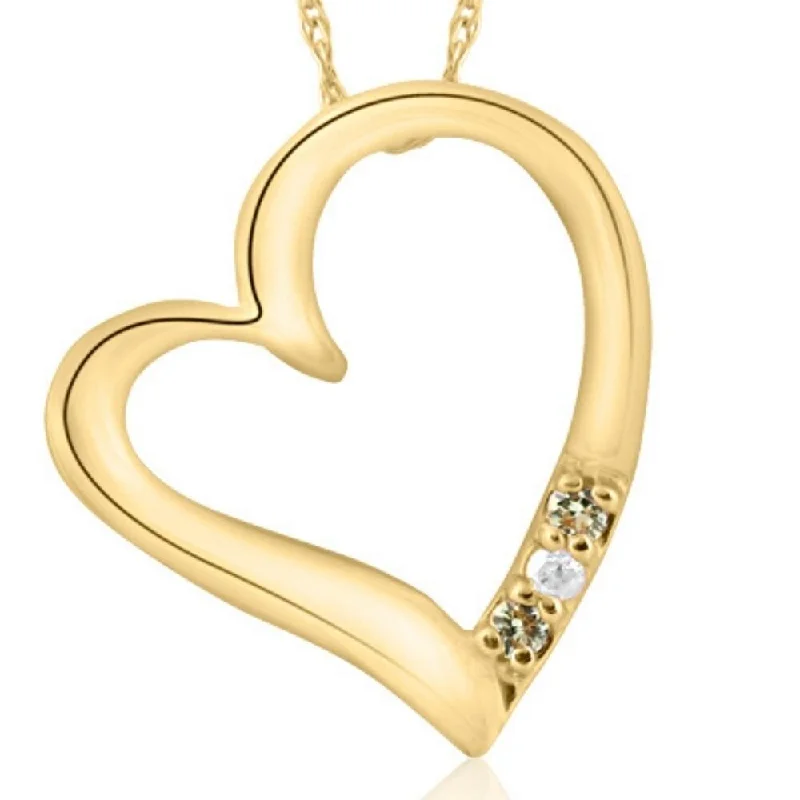 bar pendant necklace for men -Diamond & Peridot Heart Pendant 3-Stone Yellow Gold with 18" Chain