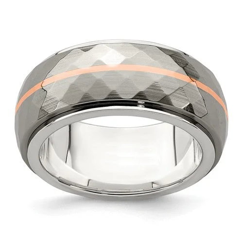 white gold eternity band -Edward Mirell Sterling Silver & Titanium Inlay w/ 14k Rose Gold Stripe Ring