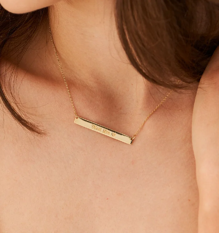 statement choker necklace -Engraved Bar Necklace