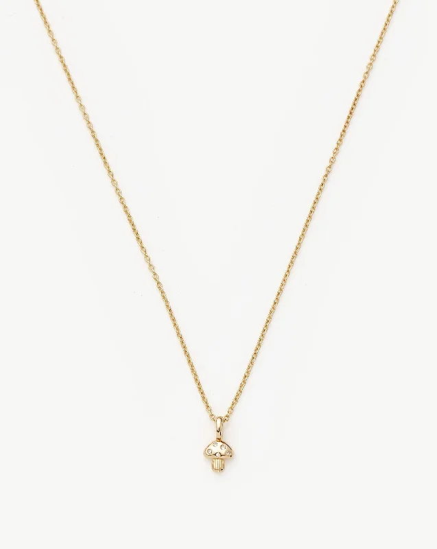 heart-shaped pendant necklace -Fine Diamond Mushroom Mini Pendant Necklace | 14ct Solid Gold/Diamond