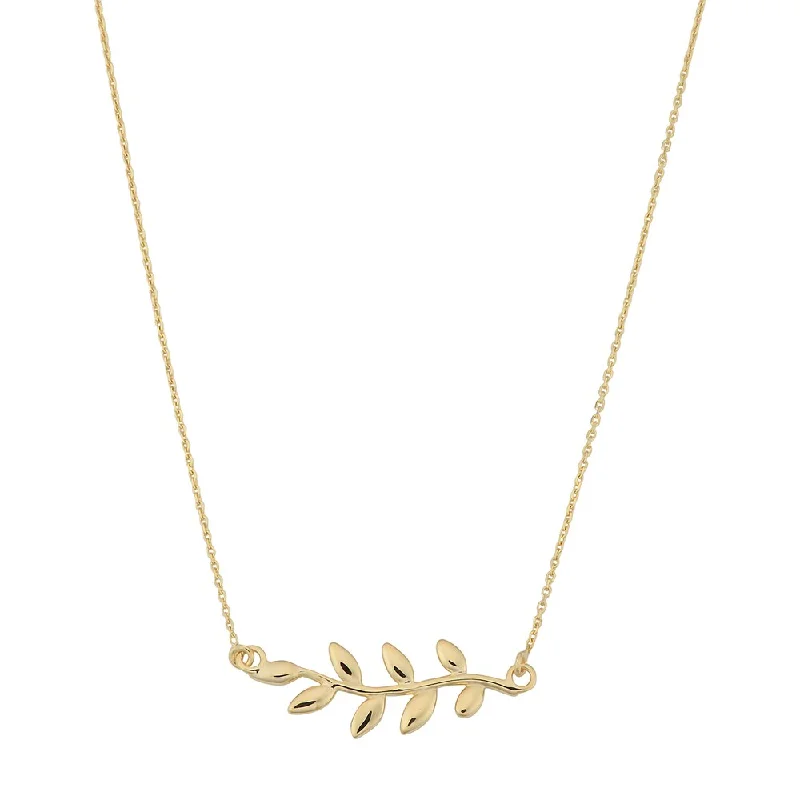 gold rope chain necklace -Fremada Italian 14k Yellow Gold Sideway Olive Branch Necklace (18 inches)