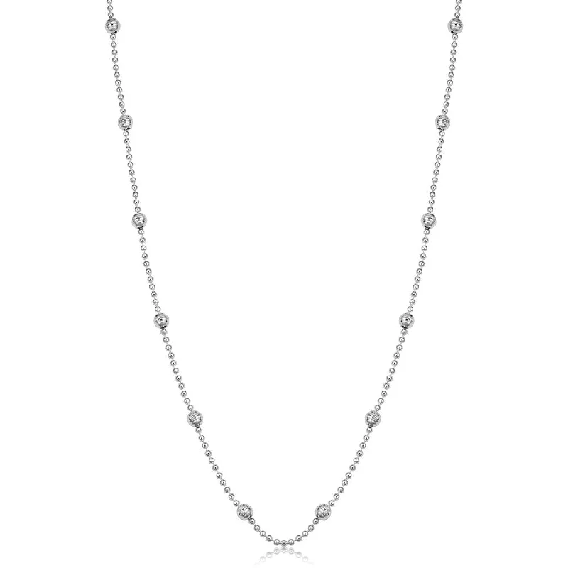 birthstone and pearl necklace -Fremada Sterling Silver Bead and Diamond-cut Ball Sation Necklace (20 - 36 inches)