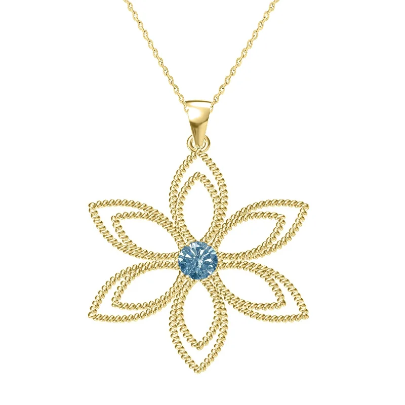 men’s minimalist silver necklace -Gold Over Sterling Silver with Blue Moissanite Flower Pendant-18"Chain