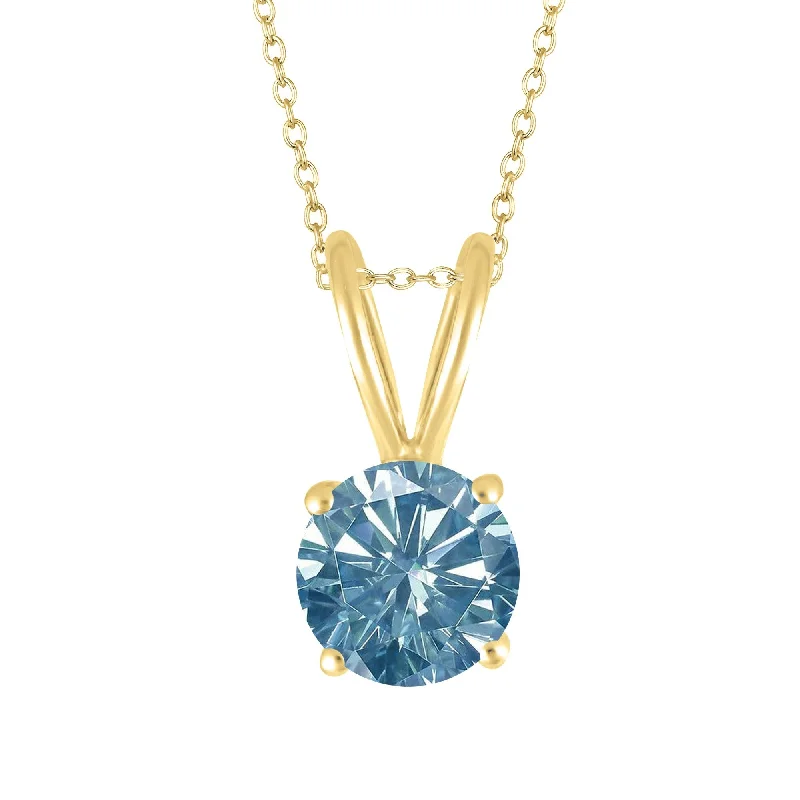 minimalist diamond necklace -Gold Over Sterling Silver with Blue Moissanite Solitaire Pendant -18"