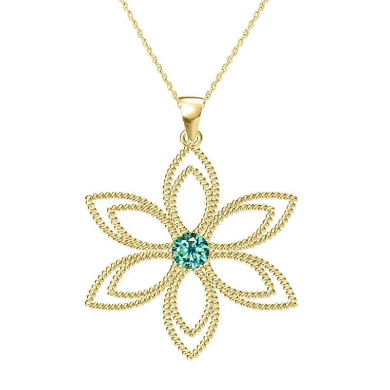 vintage style choker necklace -Gold Over Sterling Silver with Green Moissanite Flower Pendant -18"