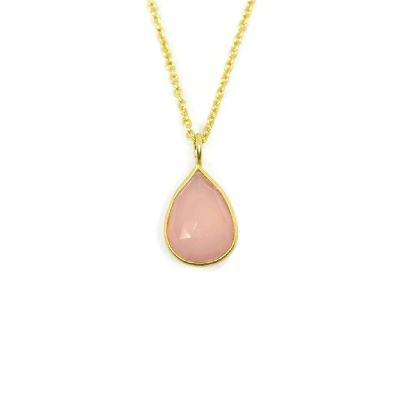 minimalist diamond necklace -Gold Plated Sterling Silver Rose Pink Chalcedony Pear Teardrop 16" Necklace