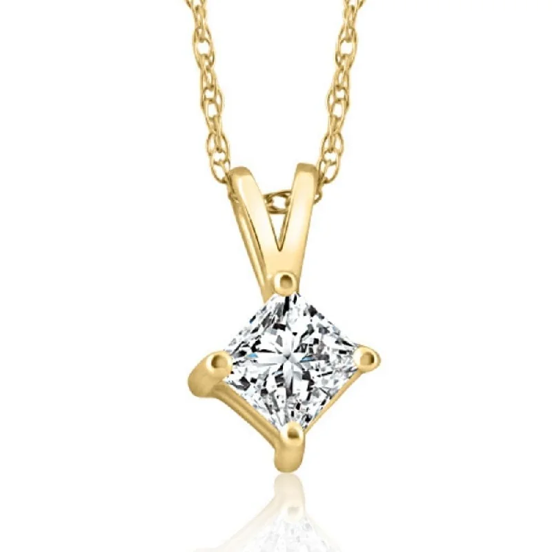 gold and diamond necklace -Gold Princess Cut 3/8ct Diamond Solitaire Pendant Enhanced