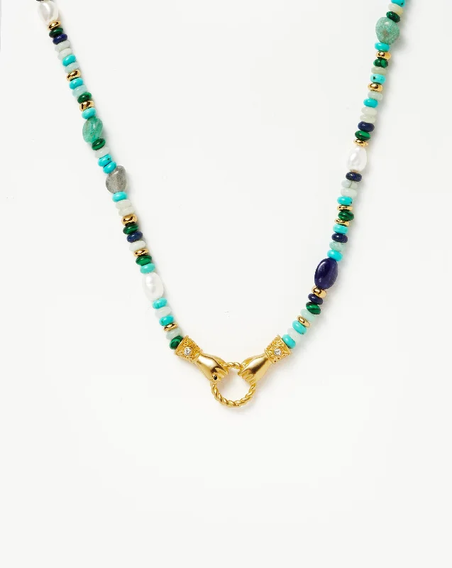 sterling silver infinity necklace -Harris Reed In Good Hands Beaded Gemstone Necklace | 18ct Gold Plated/Turquoise, Lapis & Pearl