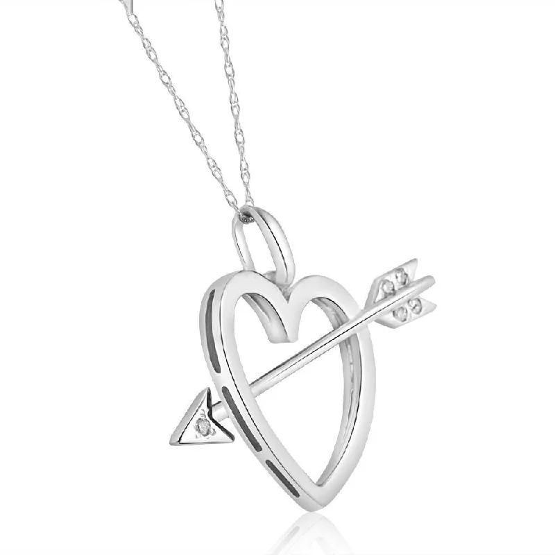 simple diamond necklace -Heart & Arrow Diamond Pendant Necklace in White Yellow, or Rose Gold 1" Tall