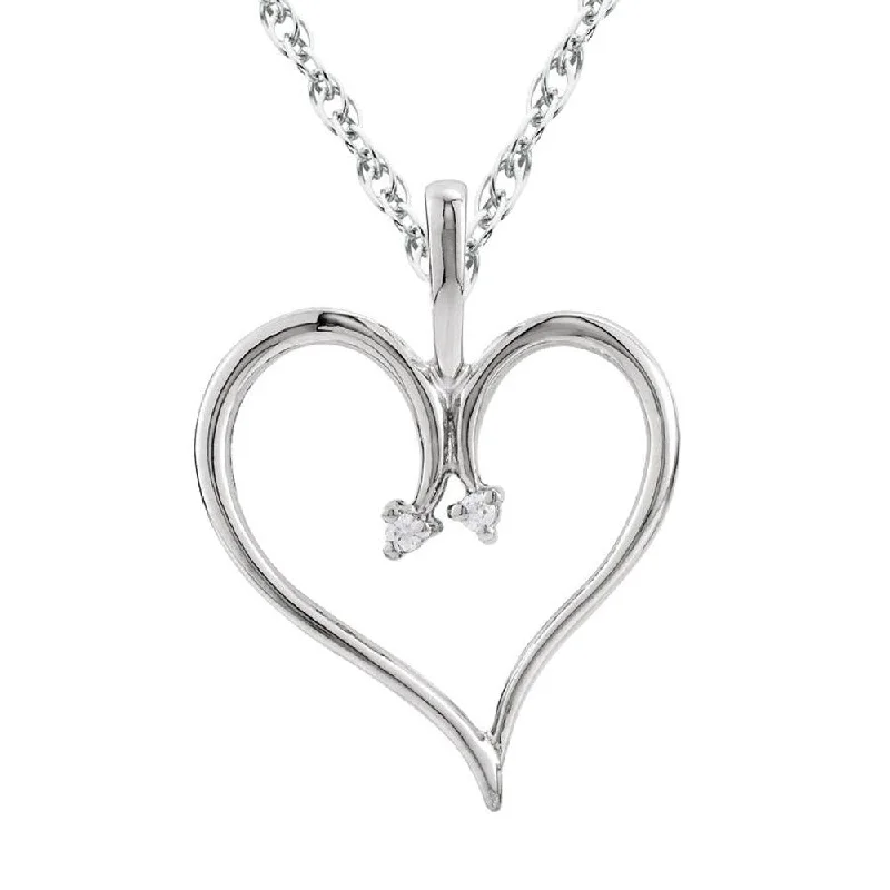 birthstone and pearl necklace -Heart Diamond Pendant & Chain 10 Karat White Gold 1"Tall