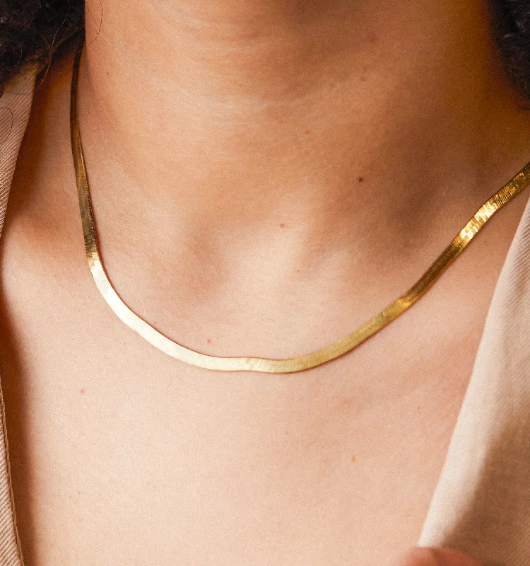 gold and diamond necklace -Herringbone Chain Necklace 4mm