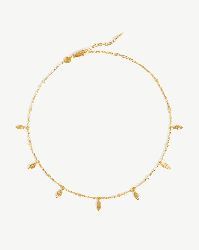 opal gemstone necklace -Leaf Charm Choker | 18ct Gold Vermeil