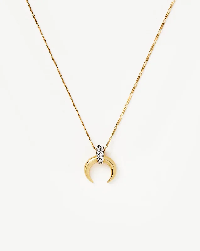 crystal healing necklace -Lucy Williams Pavé Horn Pendant Necklace | 18ct Gold Vermeil/Cubic Zirconia