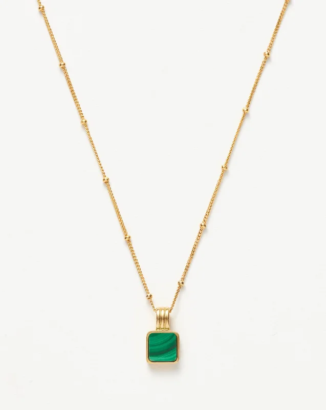 silver chain necklace for men -Lucy Williams Square Malachite Necklace | 18ct Gold Vermeil/Malachite