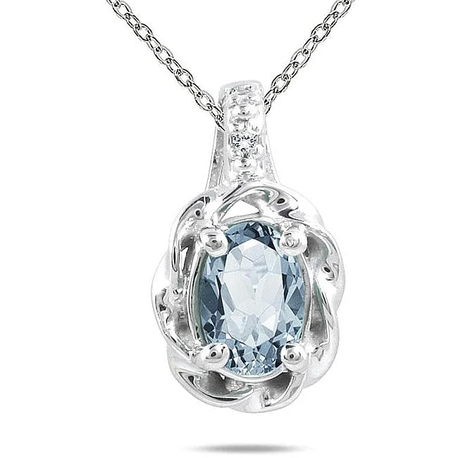 birthstone and pearl necklace -Marquee 10k White Gold Aquamarine Pendant