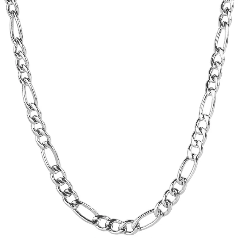 triple strand pearl necklace -Men's Polished Figaro Chain Stainless Steel Necklace (7mm) - 24"