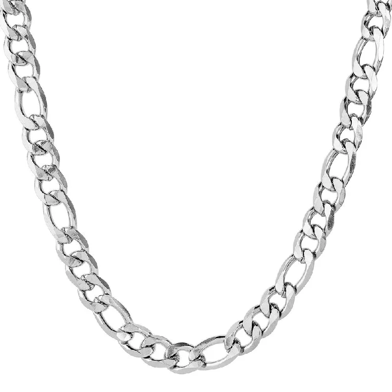 gold and diamond necklace -Men's Stainless Steel Beveled Figaro Chain Necklace (12 mm)