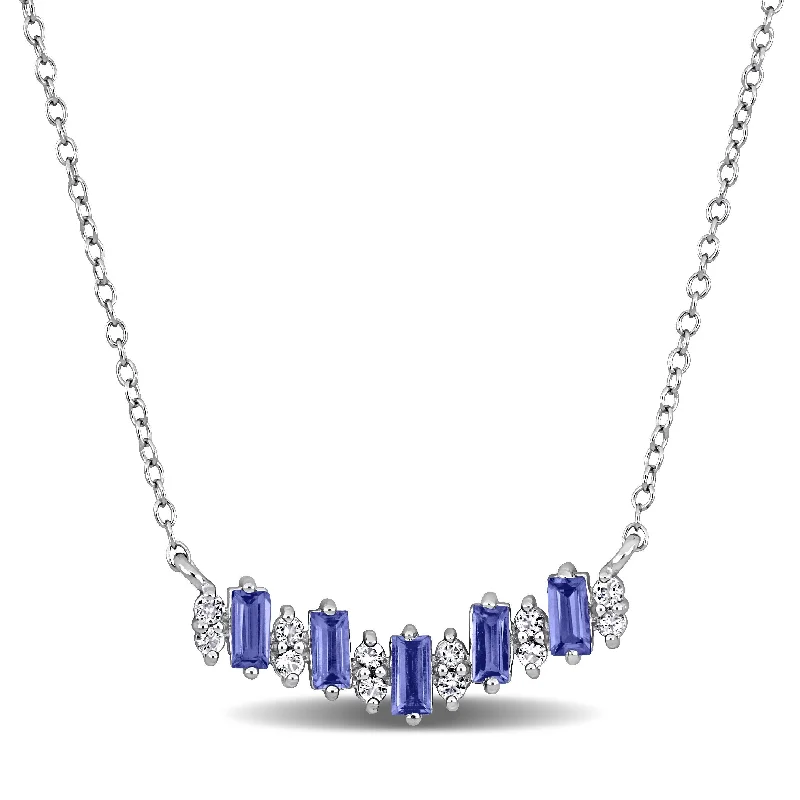 zodiac sign necklace -Miadora 1 1/10 ct TGW Baguette Shaped Tanzanite and White Topaz Necklace in Sterling Silver-18 in