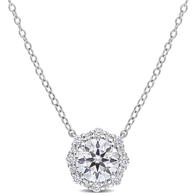 butterfly shaped pendant necklace -Miadora 1 1/2ct DEW Moissanite Halo Floral Necklace in Sterling Silver