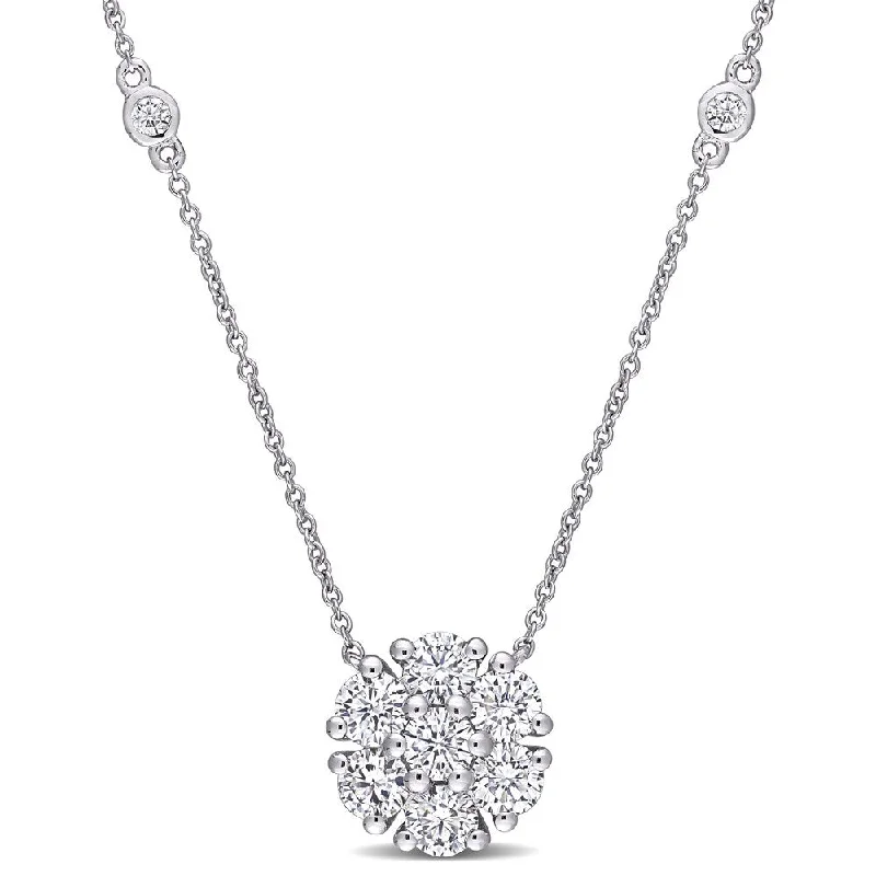 charm necklace with initials -Miadora 1 1/3ct DEW Moissanite Flower Station Necklace in 10k White Gold