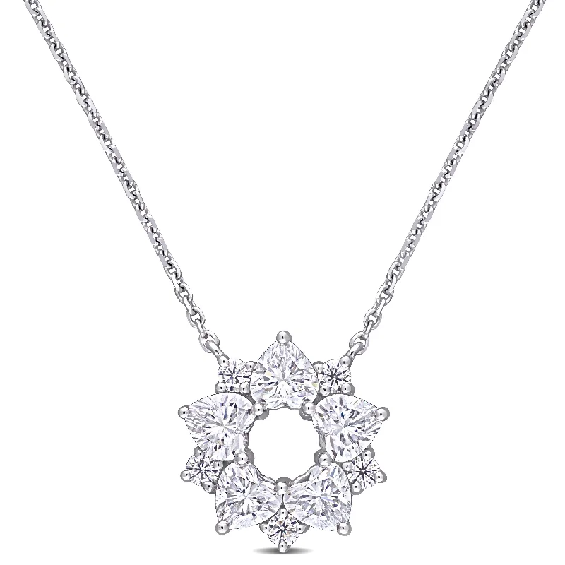 moon and star pendant necklace -Miadora 1 3/8ct DEW Heart-cut Moissanite Floral Station Necklace in 14k White Gold - 13.3 mm x 17 in x 12.6 mm