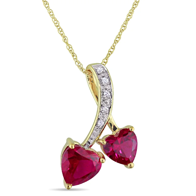 men’s cross pendant necklace -Miadora 10k Gold Created Ruby and Diamond Accent Double Heart Necklace