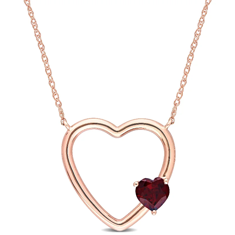 rose gold necklace for women -Miadora 10k Rose Gold Garnet Heart Necklace