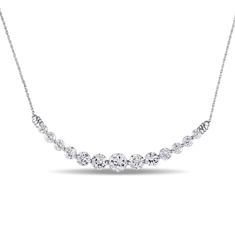 minimalist silver necklace -Miadora 10k White Gold Created White Sapphire Bar Necklace