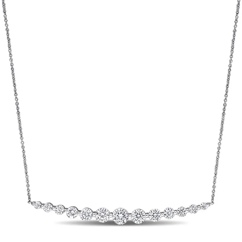 personalized birthstone necklace -Miadora 2 1/2ct DEW Moissanite Graduated Bar Necklace in 10k White Gold - 5.1 mm x 16 in x 58.5 mm