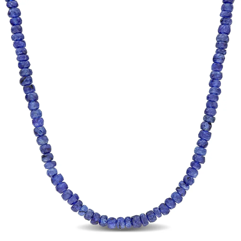 butterfly charm necklace -Miadora 26ct TGW Fancy-Cut Blue Sapphire Facetted Bead Necklace in Sterling Silver-17+2 in.