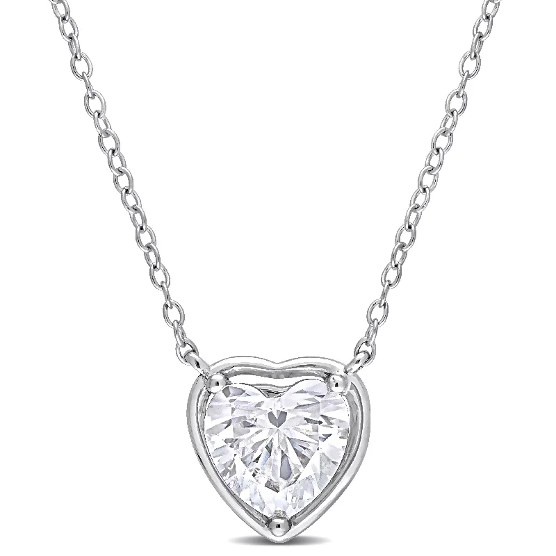 adjustable necklace with charm -Miadora 2ct DEW Heart-cut Moissanite Solitaire Station Necklace in Sterling Silver