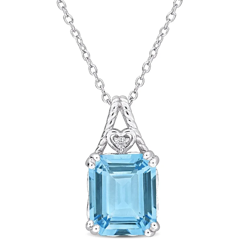 men’s wolf pendant necklace -Miadora 7 1/2ct TGW Sky Blue White Topaz Necklace Sterling Silver