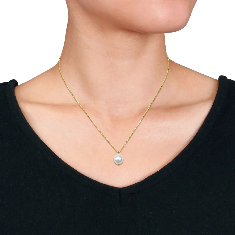 boho style pendant necklace -Miadora 8.5-9mm White South Sea Cultured Pearl Pendant Chain in 14k Yellow Gold - 18 in