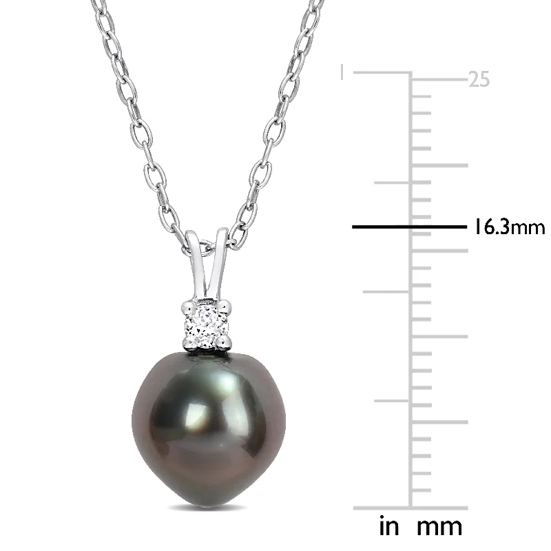 twisted chain necklace for men -Miadora 8-9mm Black Tahitian Cultured Pearl 1/10 CT TGW White Topaz Necklace Sterling Silver