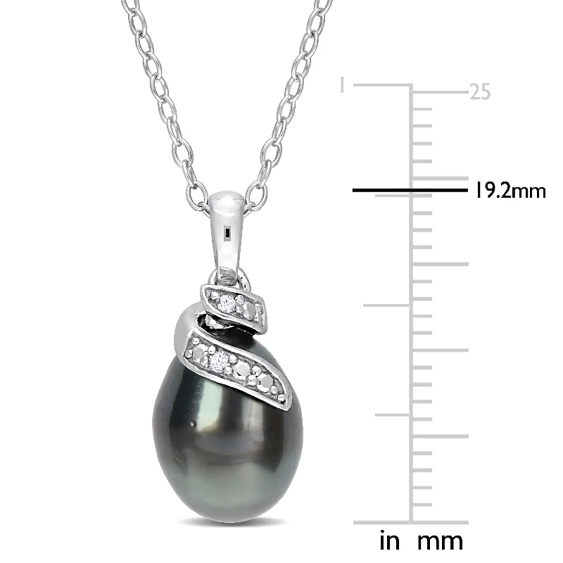 twisted chain necklace for men -Miadora 8-9mm Black Tahitian Cultured Pearl Diamond Accent Swirl Pendant Chain Sterling Silver